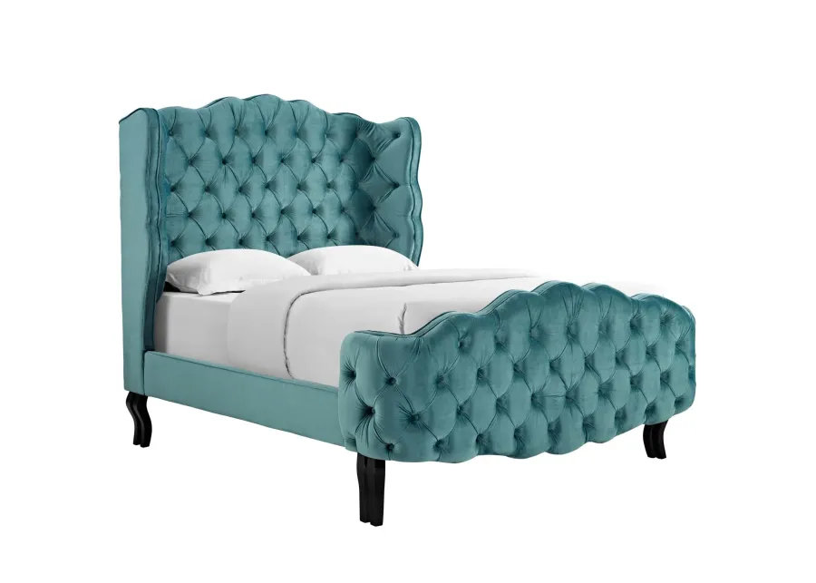 Violette Queen Tufted Wingback Performance Velvet Platform Bed