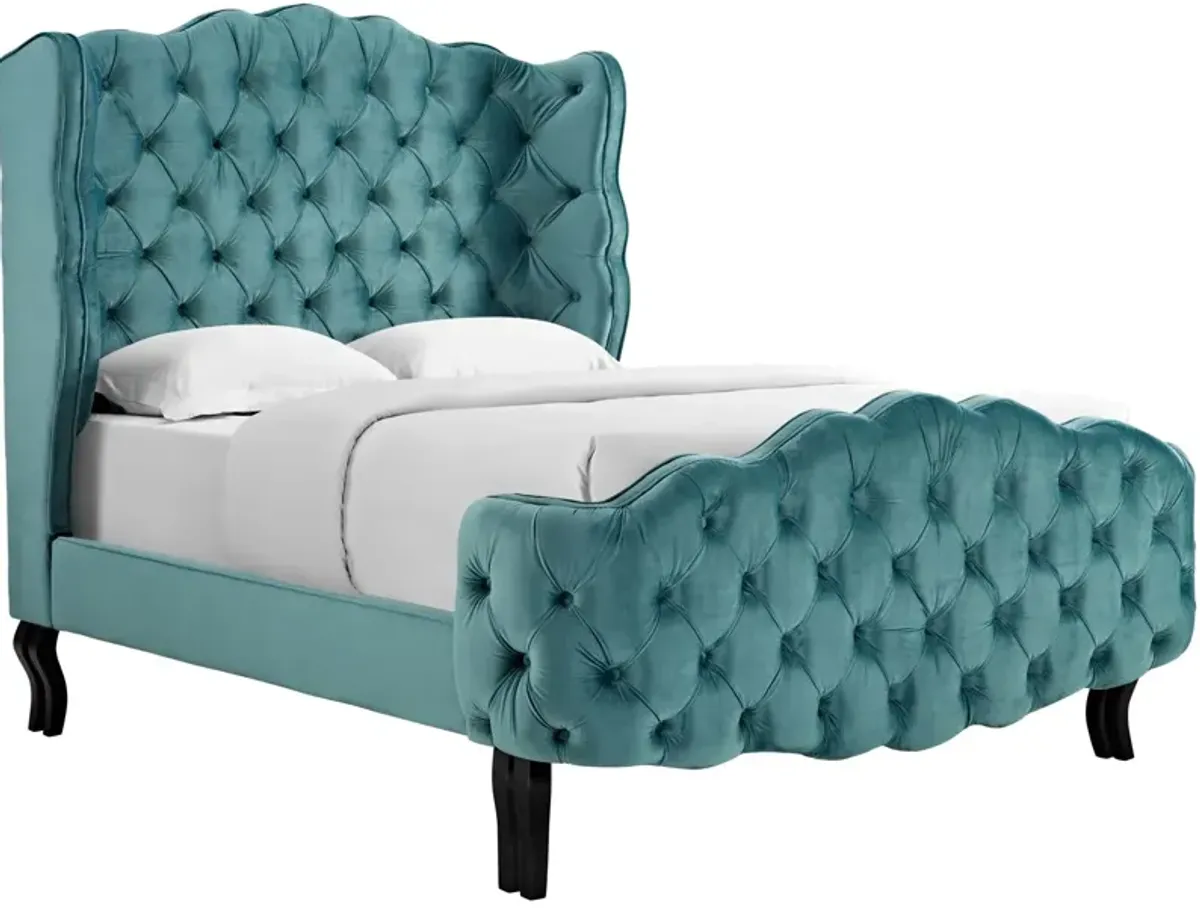 Violette Queen Tufted Wingback Performance Velvet Platform Bed