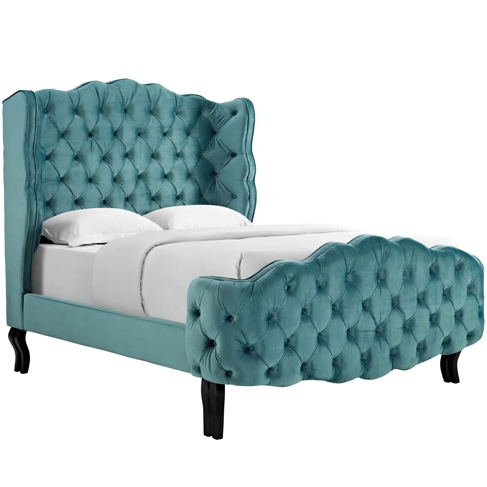 Violette Queen Tufted Wingback Performance Velvet Platform Bed