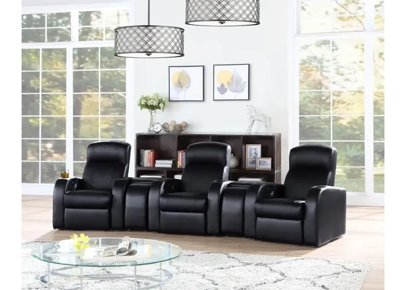 Cyrus Upholstered Recliner Living Room Set Black