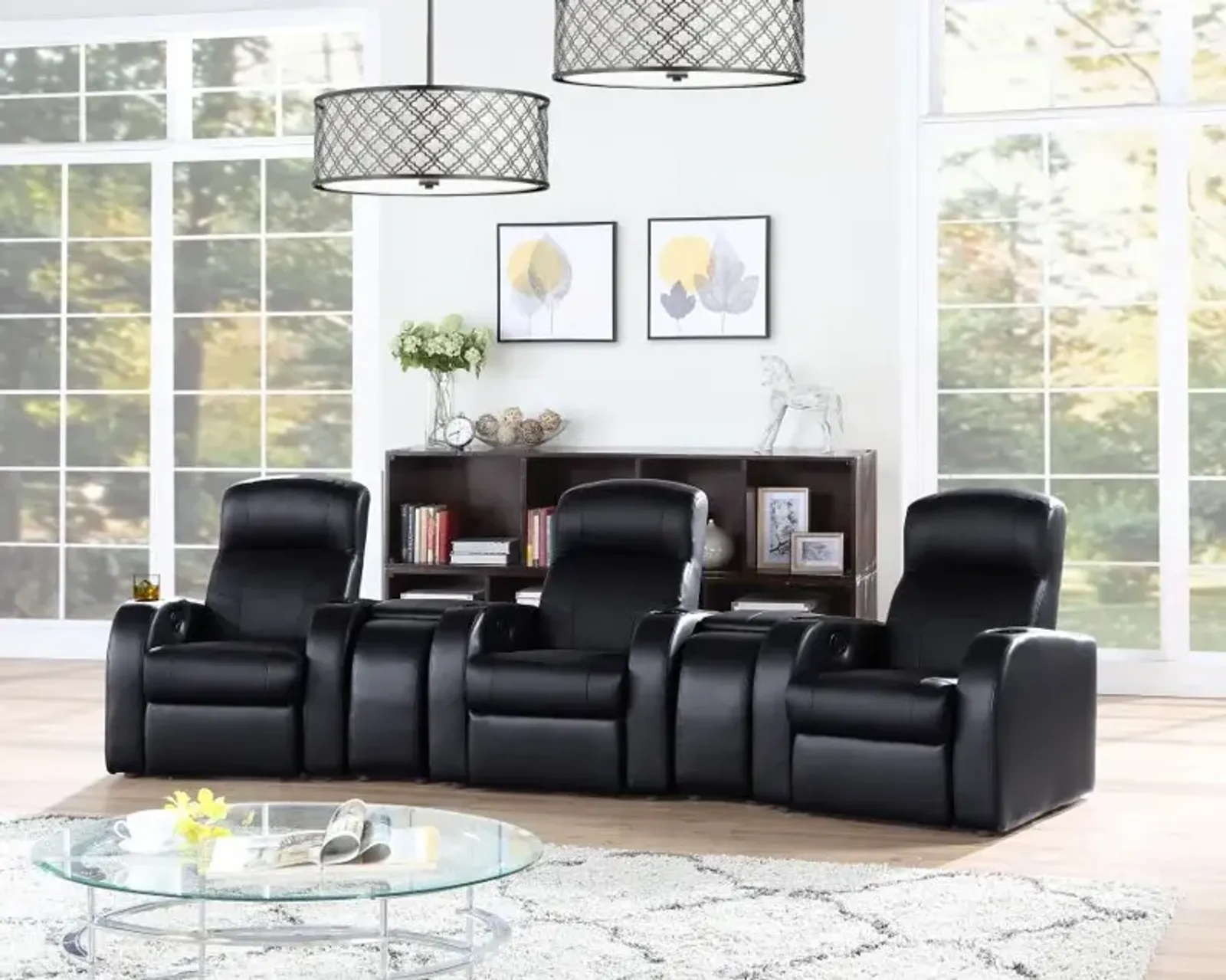 Cyrus Upholstered Recliner Living Room Set Black