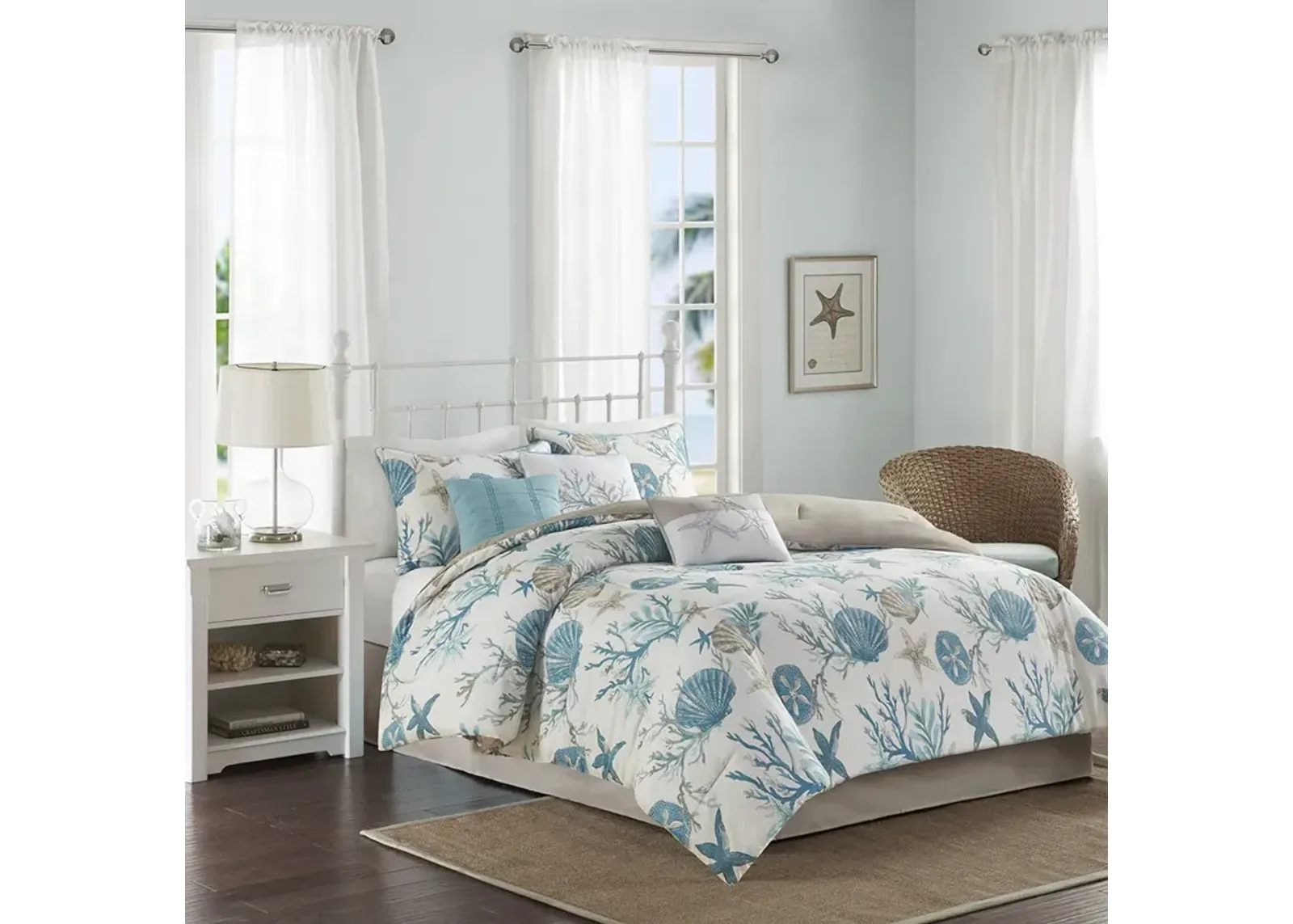 Madison Park Pebble Beach Aqua 7 Piece Cotton Sateen Comforter Set