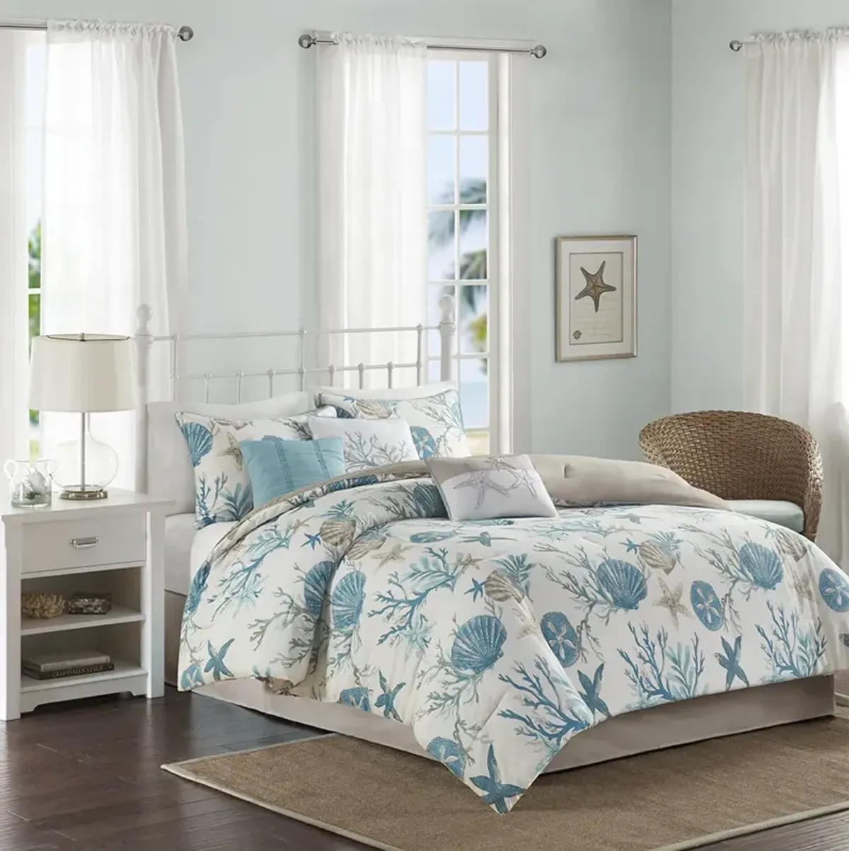 Madison Park Pebble Beach Aqua 7 Piece Cotton Sateen Comforter Set