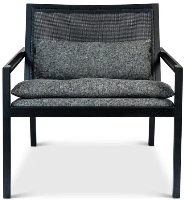 Modern Brazilian - Barra - Cane Lounge Chair - Slate Upholstery - Black Frame - Black Cane Webbing