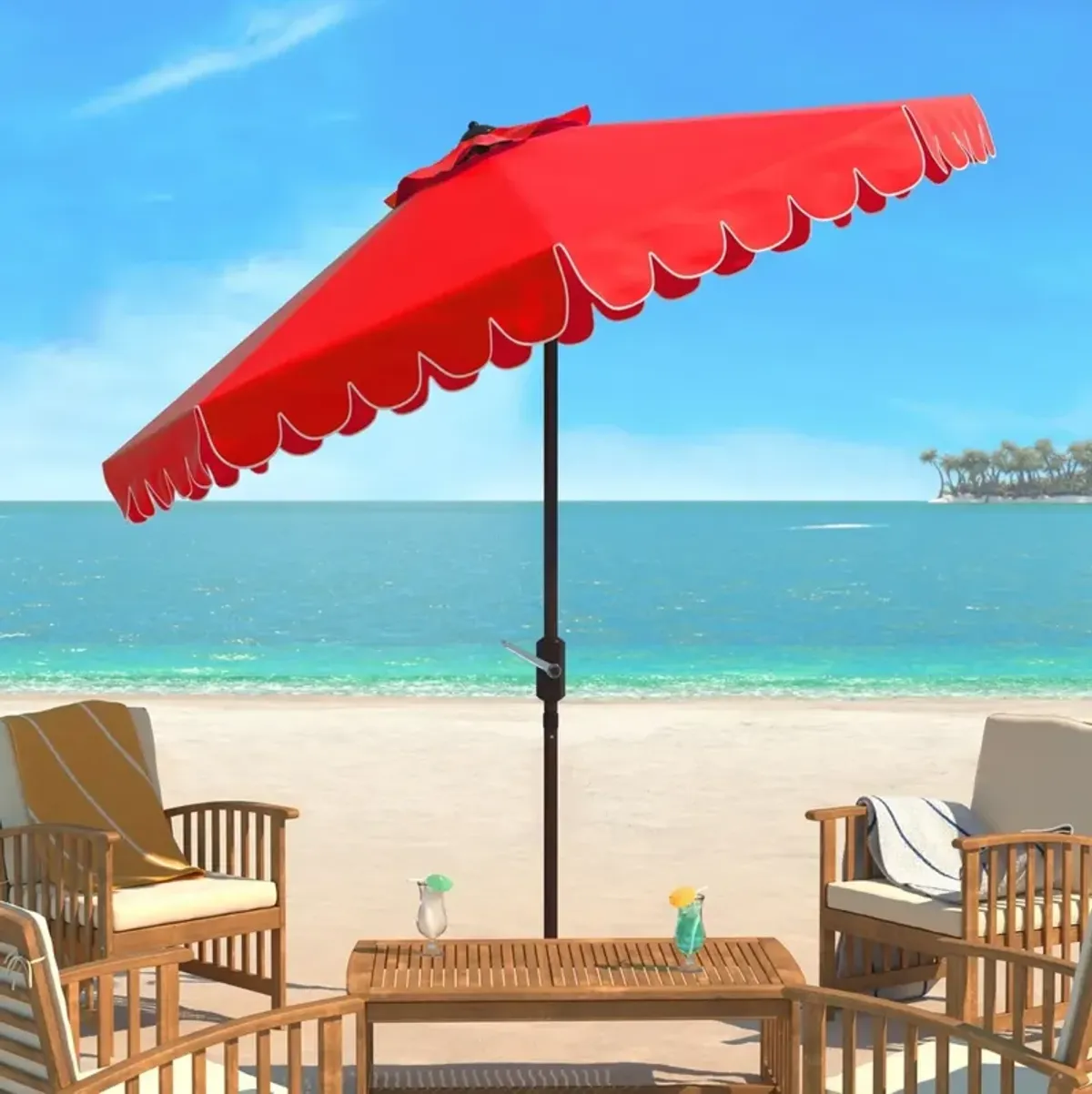 Venice Single Scallop 9ft Crank Outdoor Push Button Tilt Umbrella