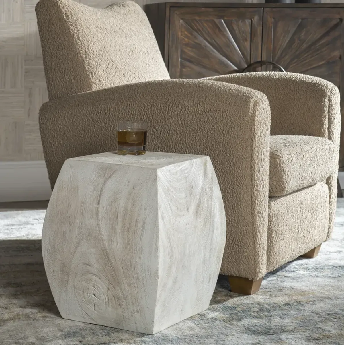 Grove Ivory Wooden Accent Stool