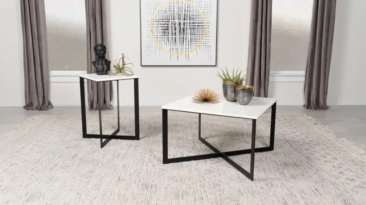 Tobin Square Marble Top End Table White and Black