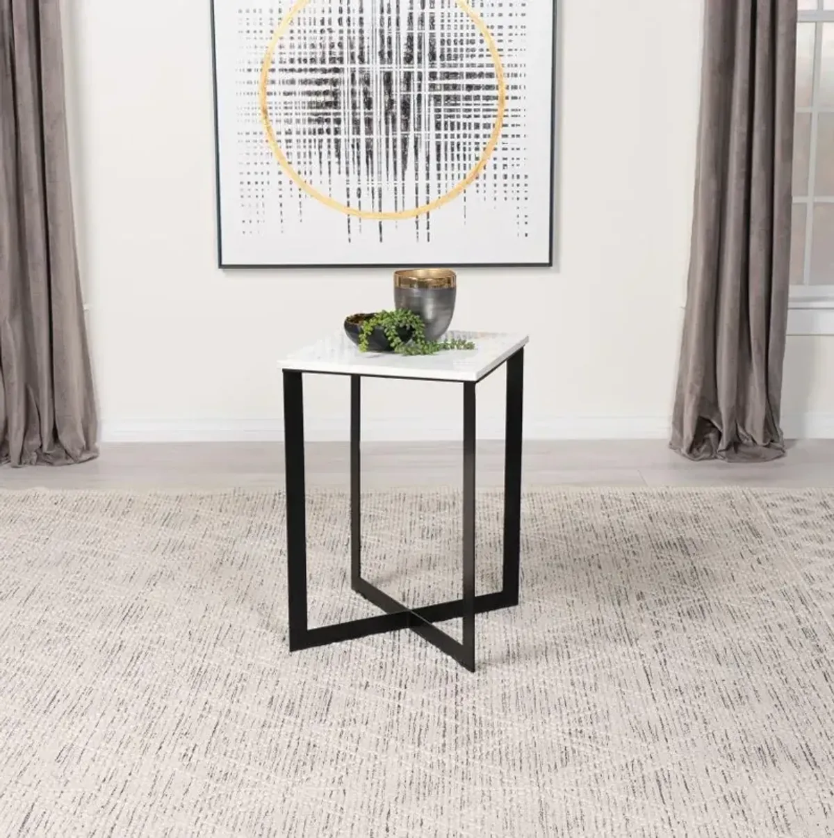 Tobin Square Marble Top End Table White and Black