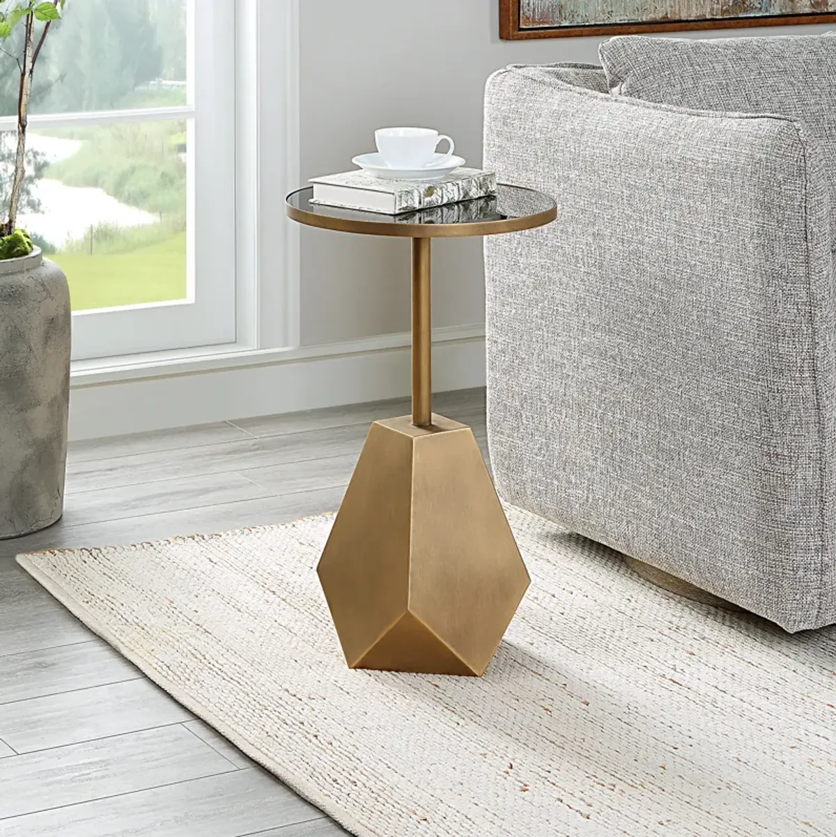 Comet Geometric Bronze Accent Table