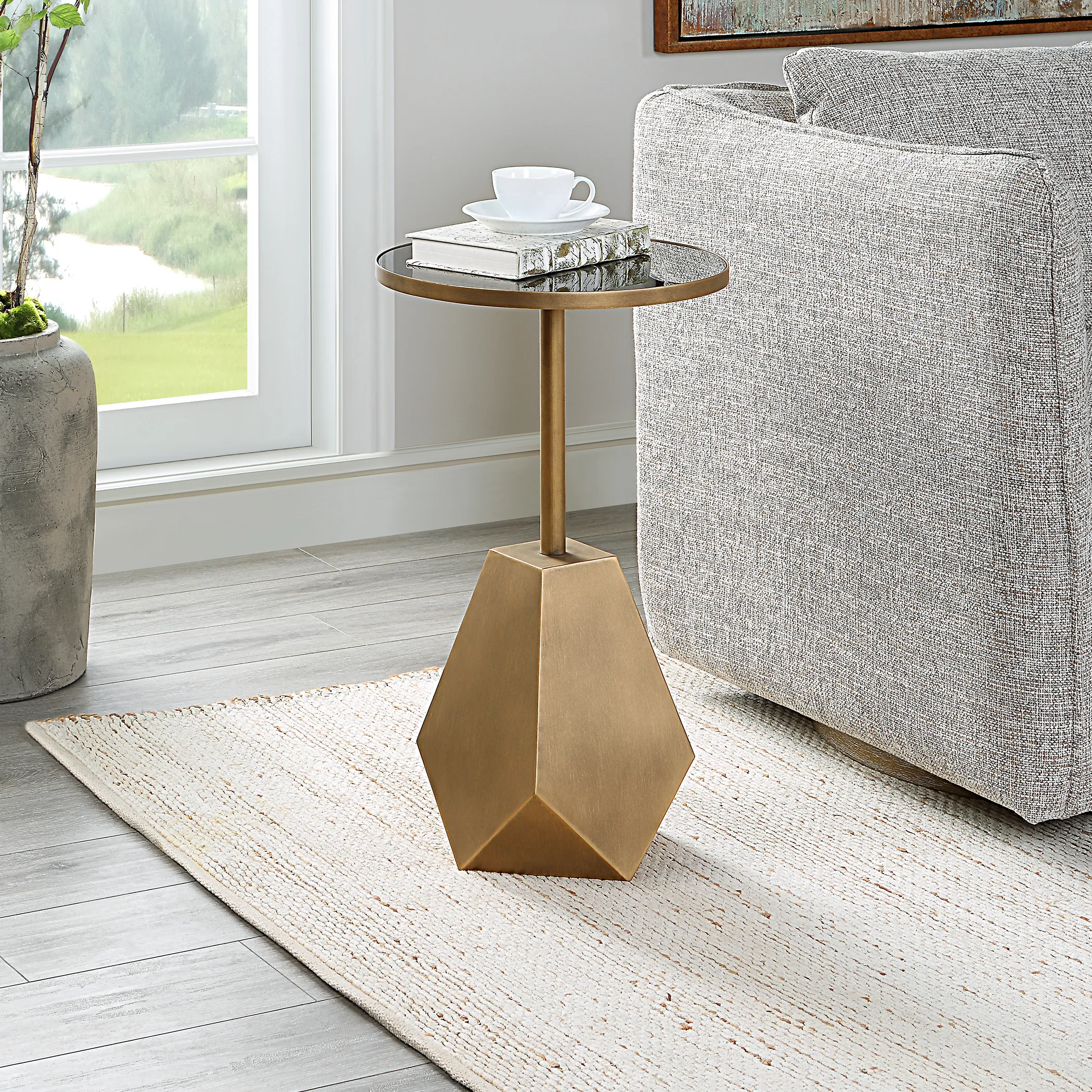 Comet Geometric Bronze Accent Table