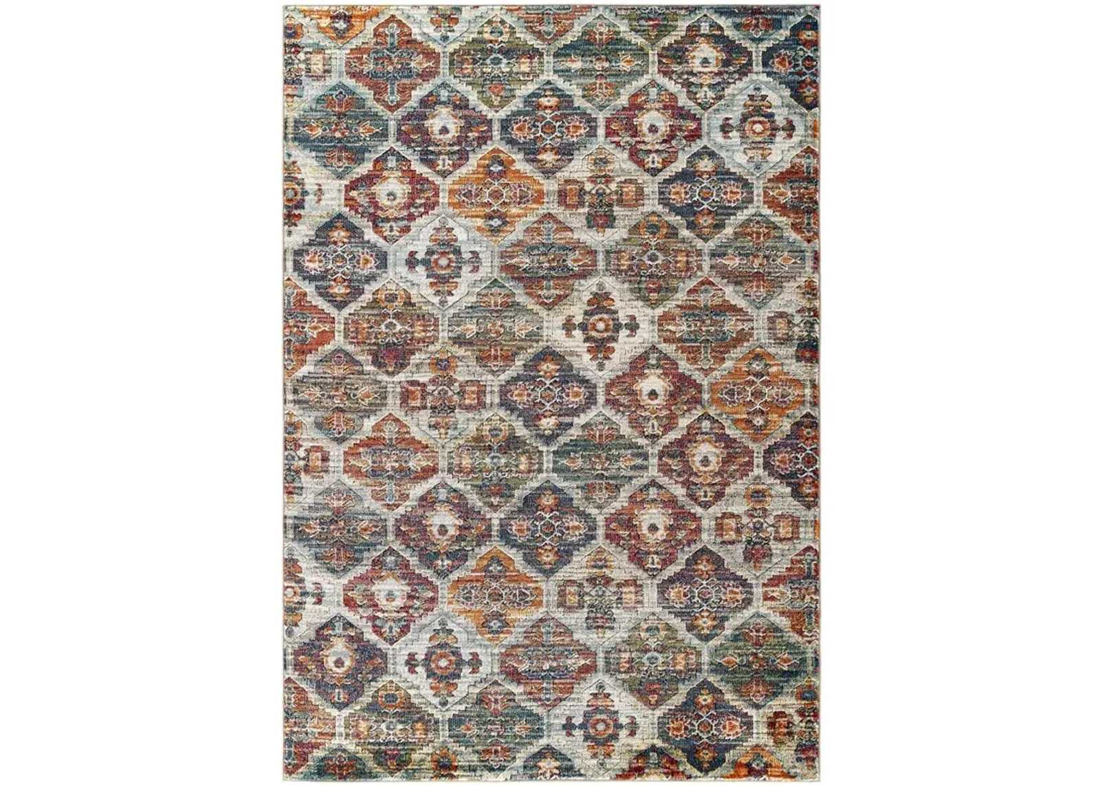 Tribute Azalea Distressed Vintage Floral Lattice 5x8 Area Rug