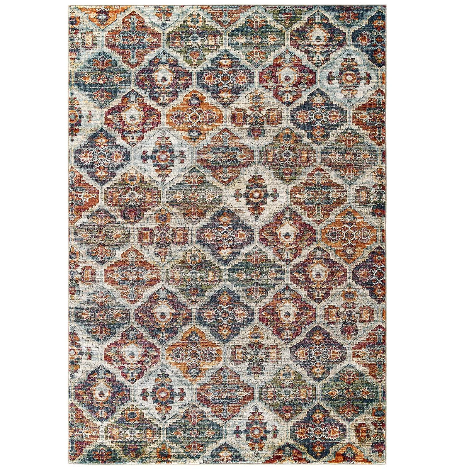 Tribute Azalea Distressed Vintage Floral Lattice 5x8 Area Rug