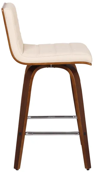 Vienna 26" Counter Height Swivel Cream Faux Leather and Walnut Wood Bar Stool