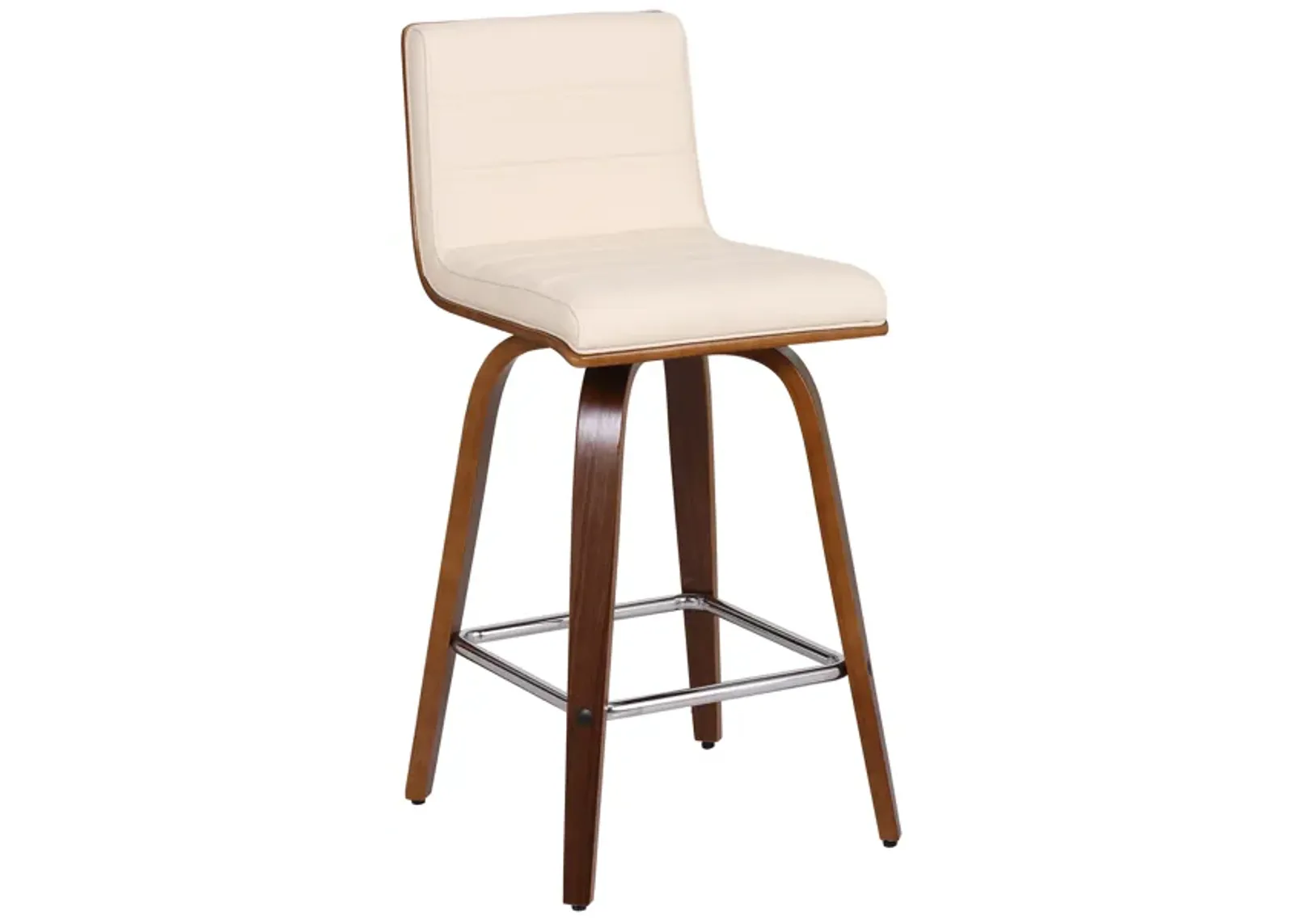 Vienna 26" Counter Height Swivel Cream Faux Leather and Walnut Wood Bar Stool