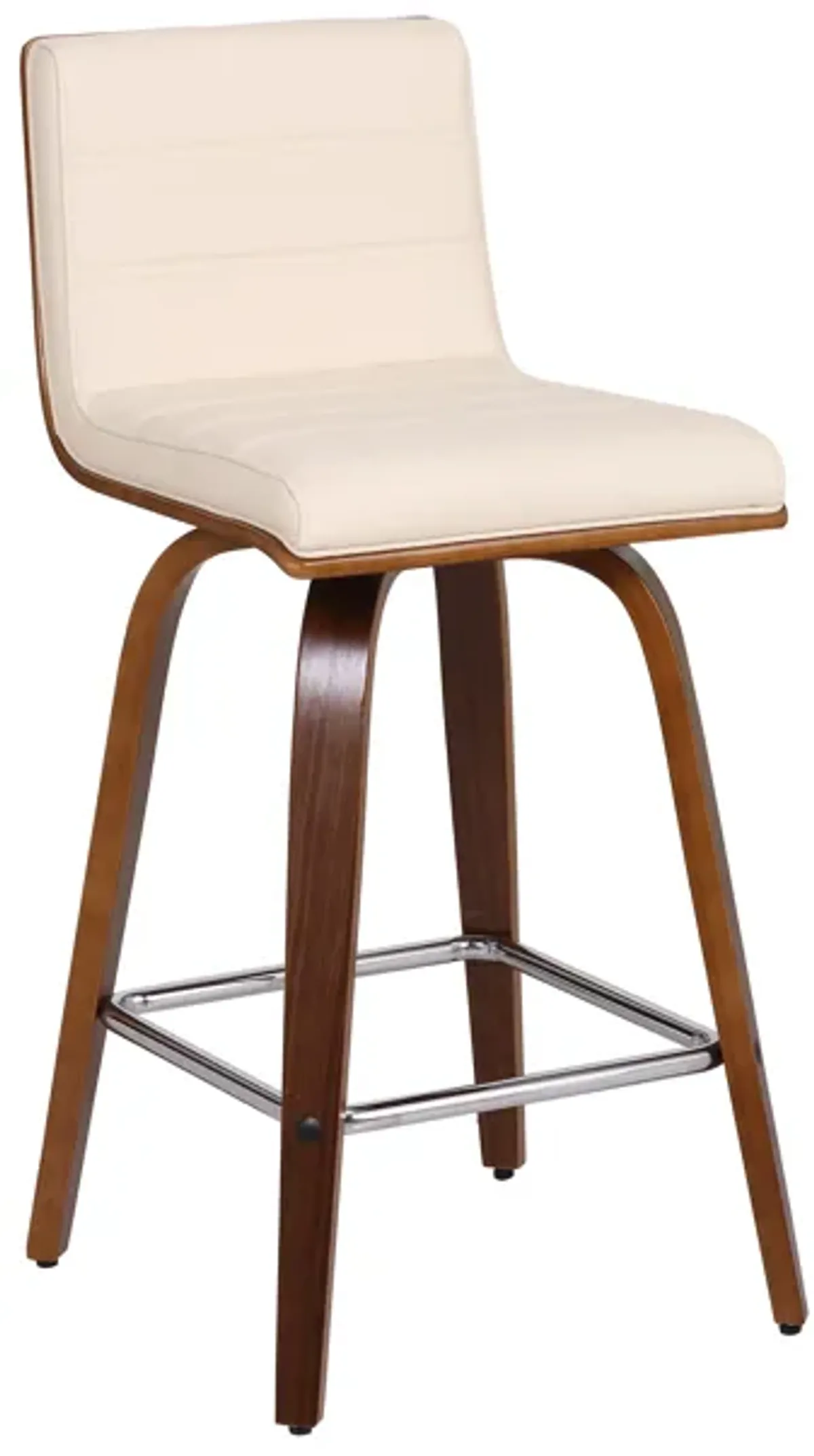 Vienna 26" Counter Height Swivel Cream Faux Leather and Walnut Wood Bar Stool