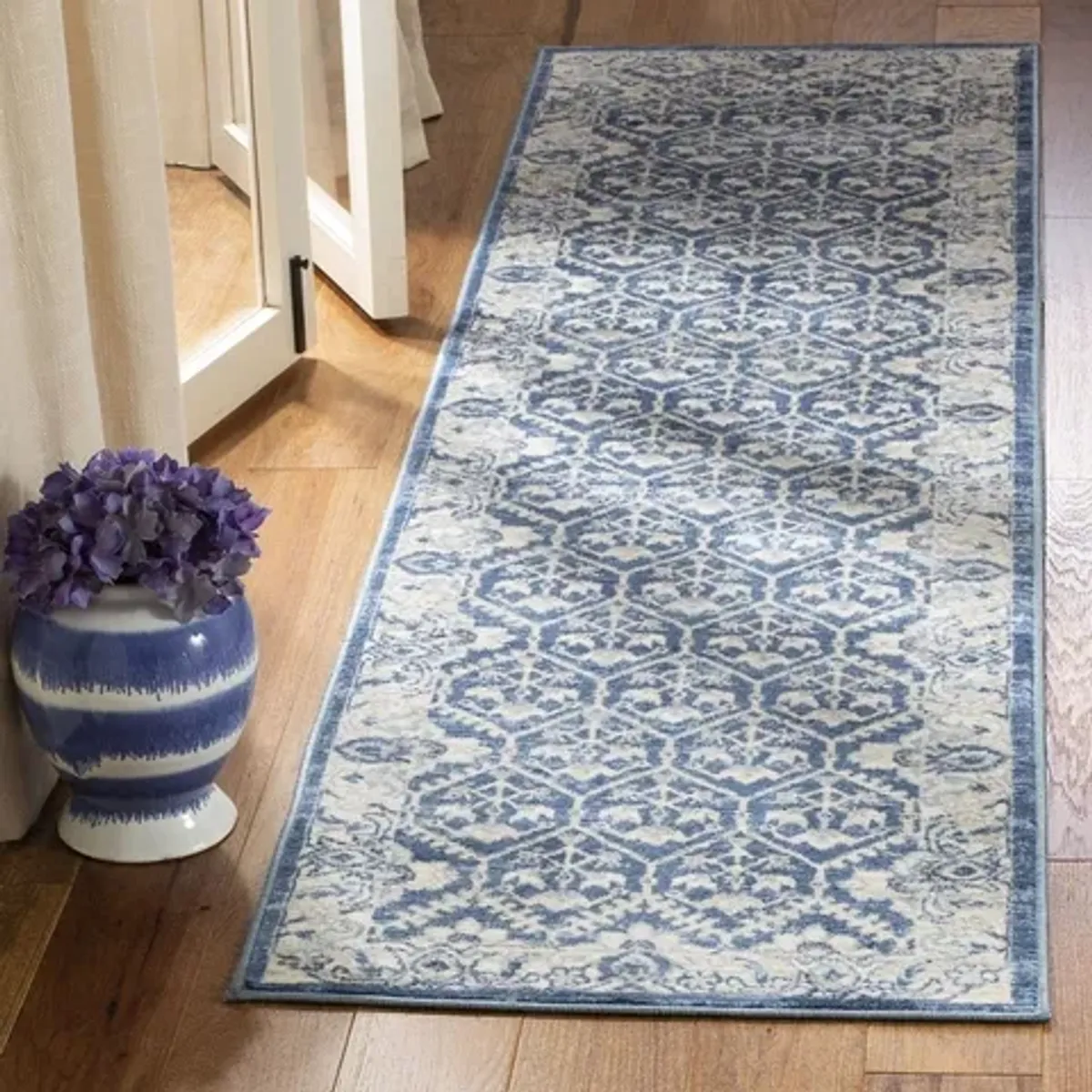 Brentwood 869 Navy / Light Grey 2' X 10' Runner Powerloomed Rug