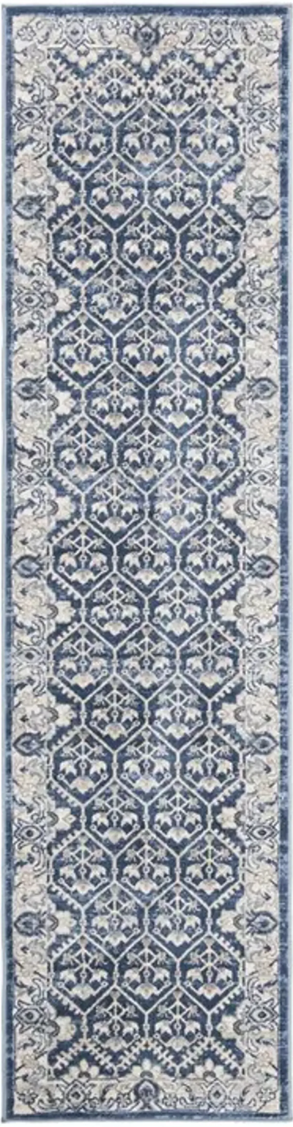 Brentwood 869 Navy / Light Grey 2' X 10' Runner Powerloomed Rug