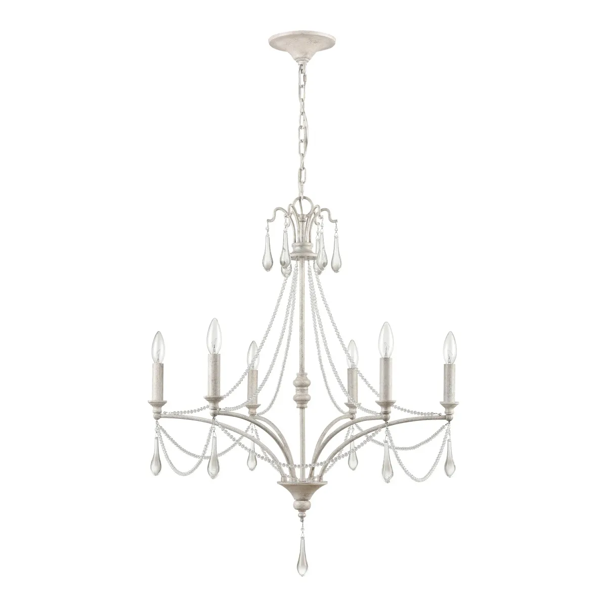 French Parlor 27" Wide 6-Light Chandelier - Vintage White