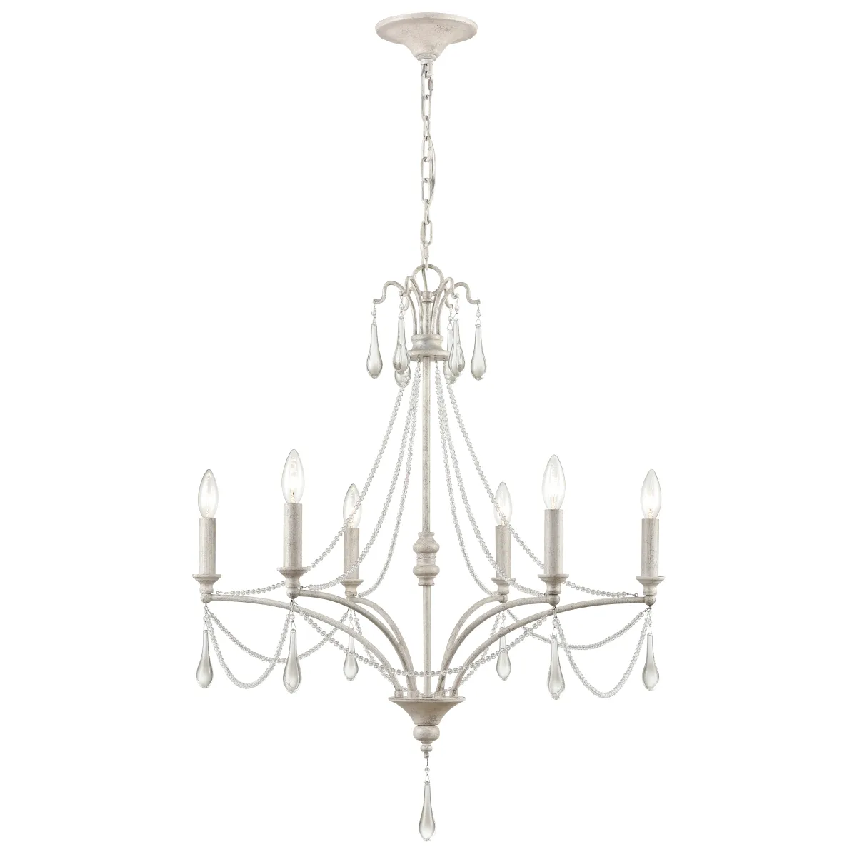 French Parlor 27" Wide 6-Light Chandelier - Vintage White