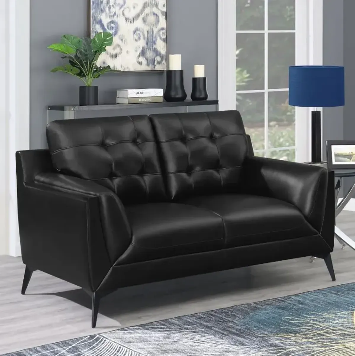 Moira Upholstered Tufted Loveseat with Track Arms Black