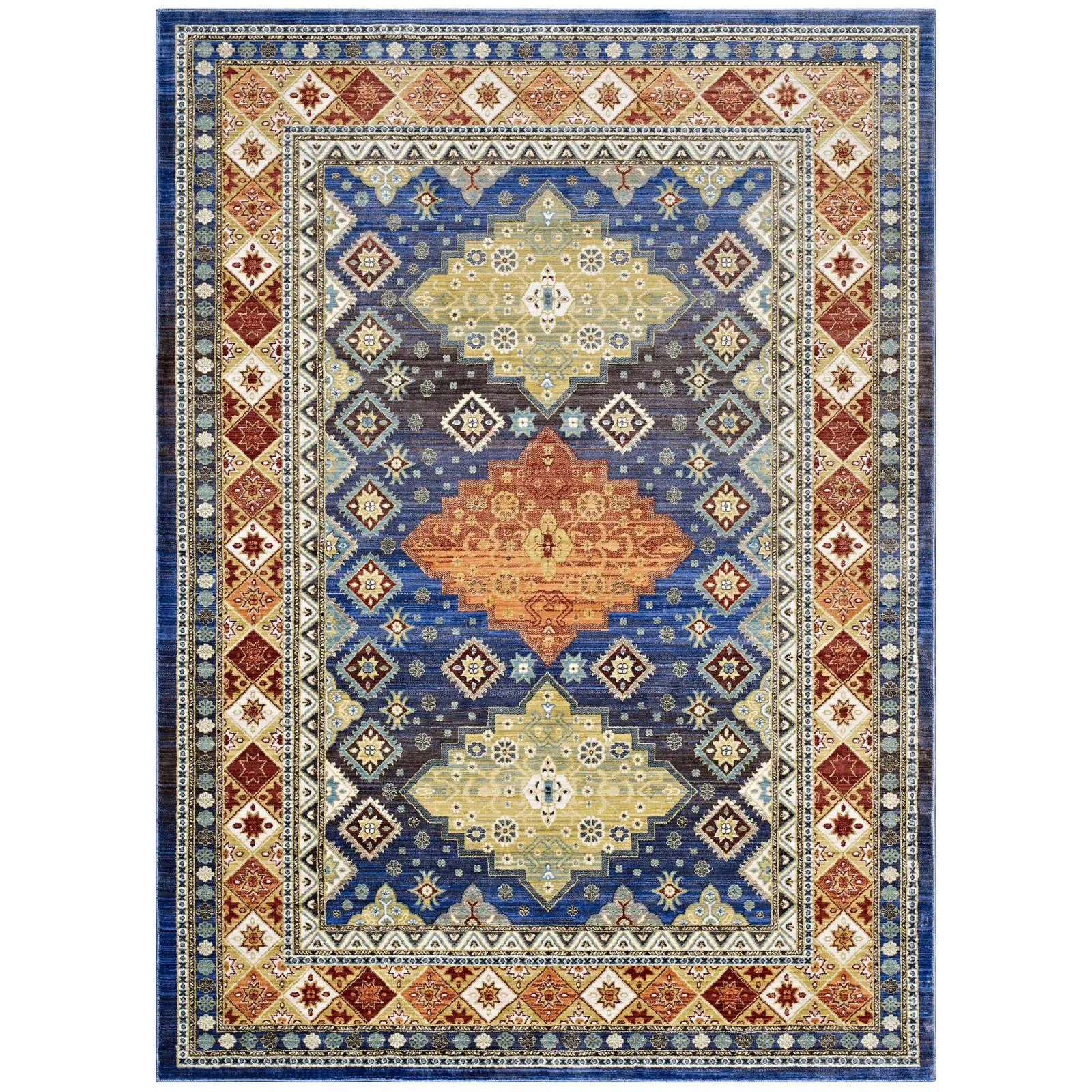 Atzi  Distressed 
Southwestern Diamond Floral 5x8 Area Rug