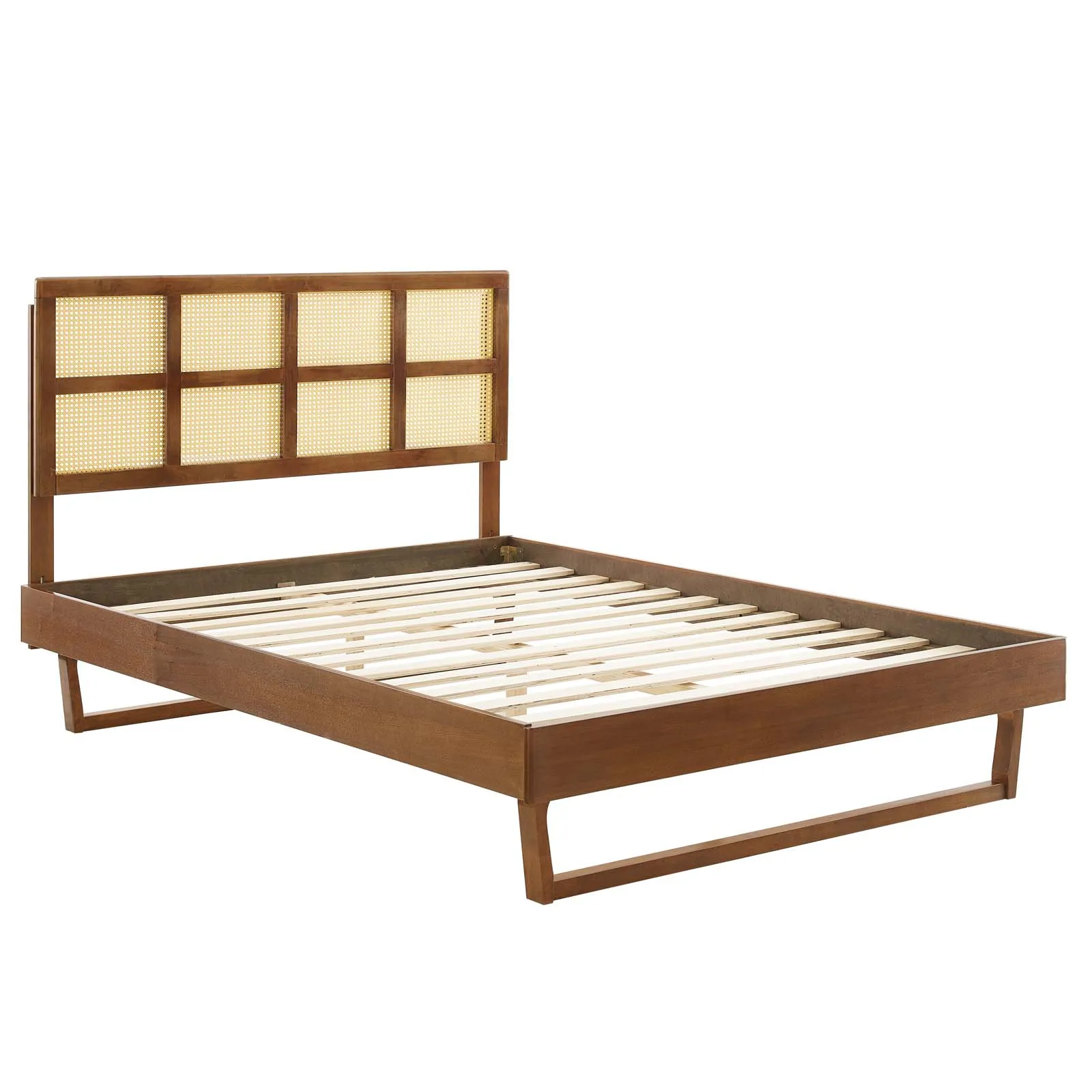 Sidney Cane and Wood King Platform Bed With Angular Legs