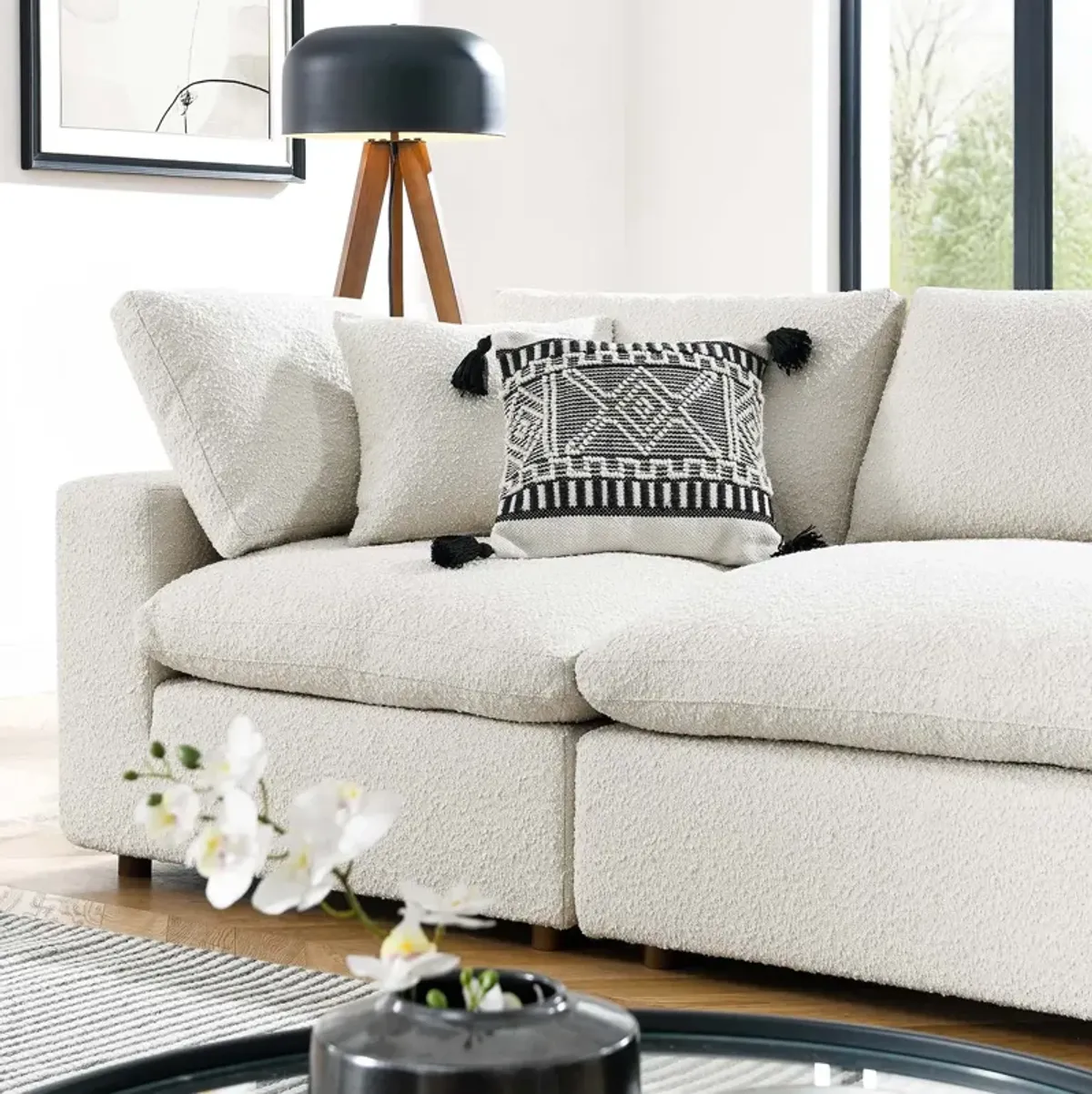 Commix Down Filled Overstuffed Boucle Fabric 4-Seater Sofa