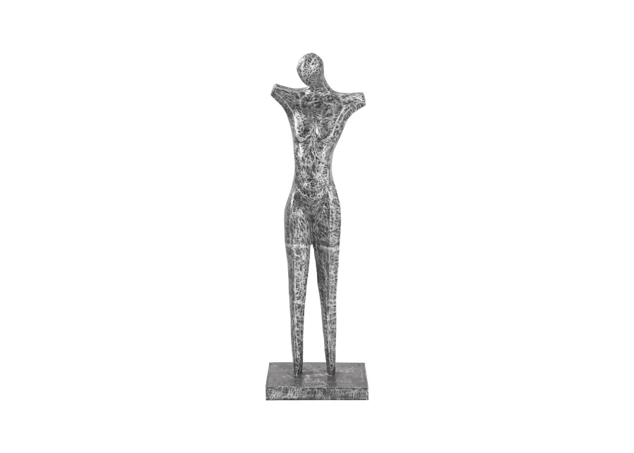 Abstract Male Sculpture on Stand, Black/Silver, Aluminum