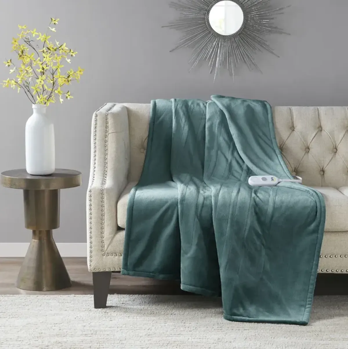 Serta Plush Heated Teal Throw
