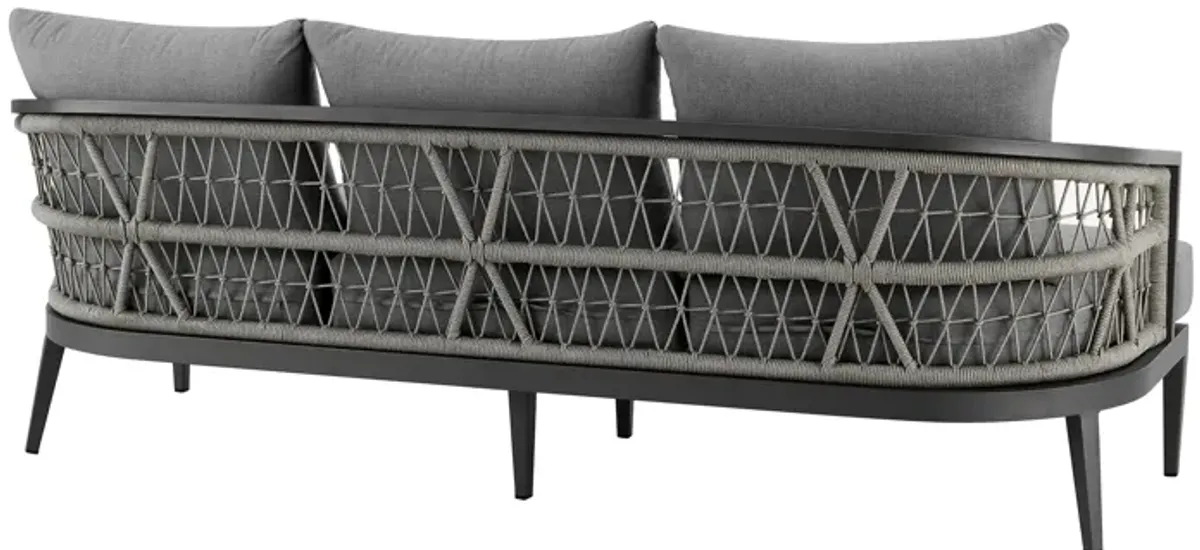 Zella Outdoor Patio 4 Piece Conversation Set in Aluminum with Light Gray Rope and Cushions