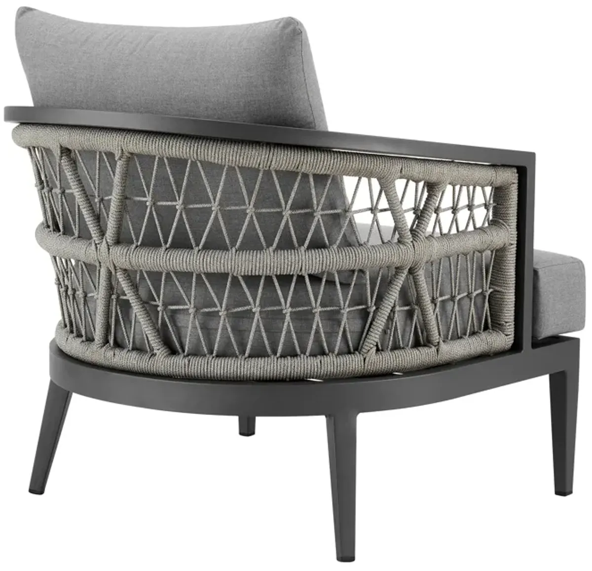 Zella Outdoor Patio 4 Piece Conversation Set in Aluminum with Light Gray Rope and Cushions