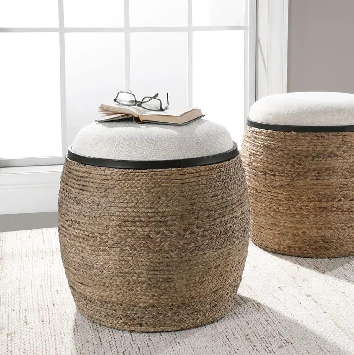 Island Straw Accent Stool