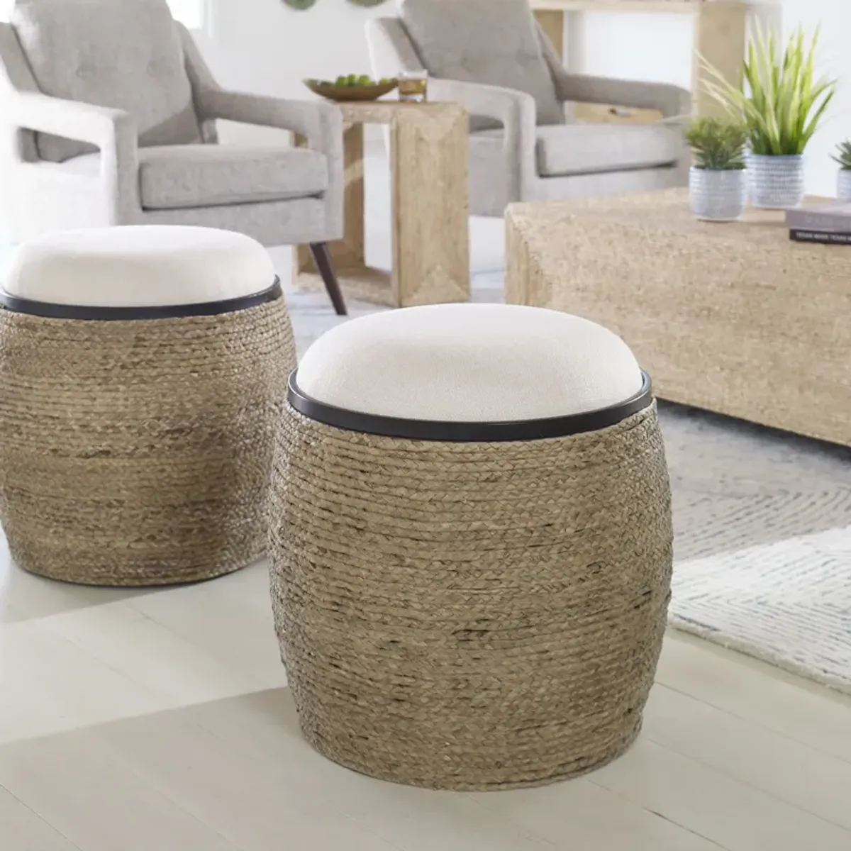 Island Straw Accent Stool