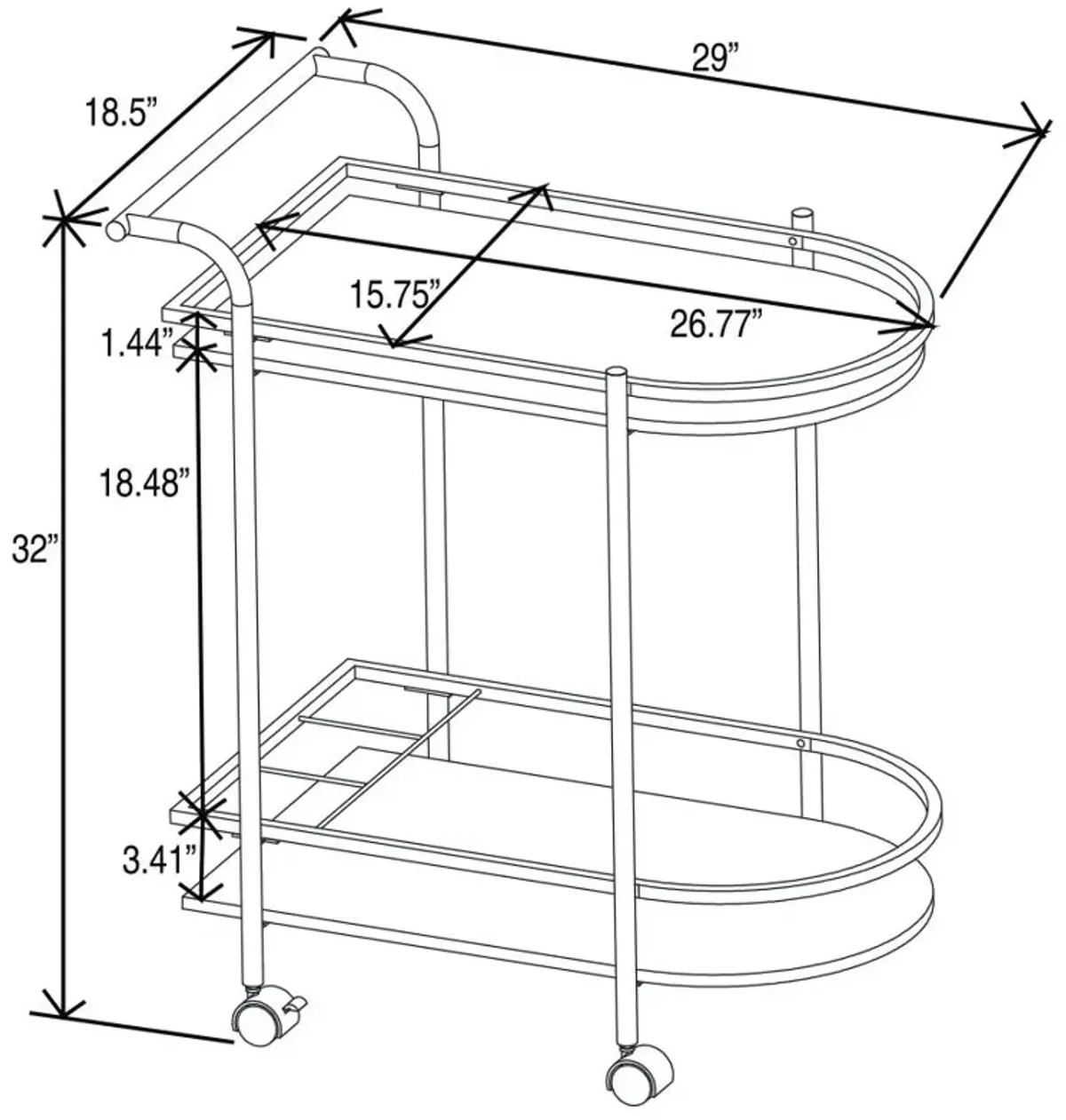 Desiree 2-tier Bar Cart with Casters Black