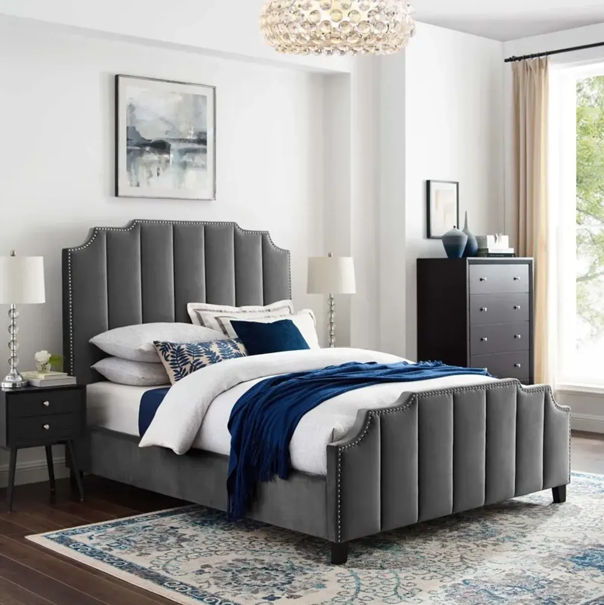 Lucille Queen Performance Velvet Platform Bed