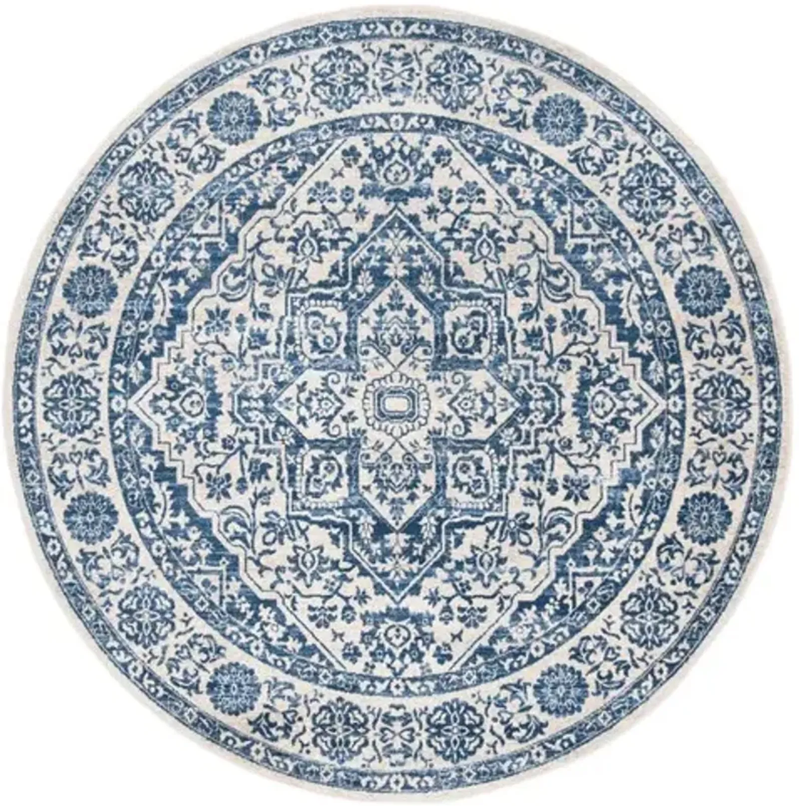 Brentwood 832 Navy / Light Grey 5' X 5' Round Round Powerloomed Rug