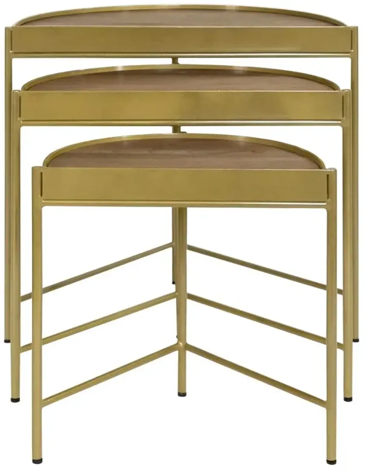 Tristen 3-Piece Demilune Nesting Table With Recessed Top Brown and Gold