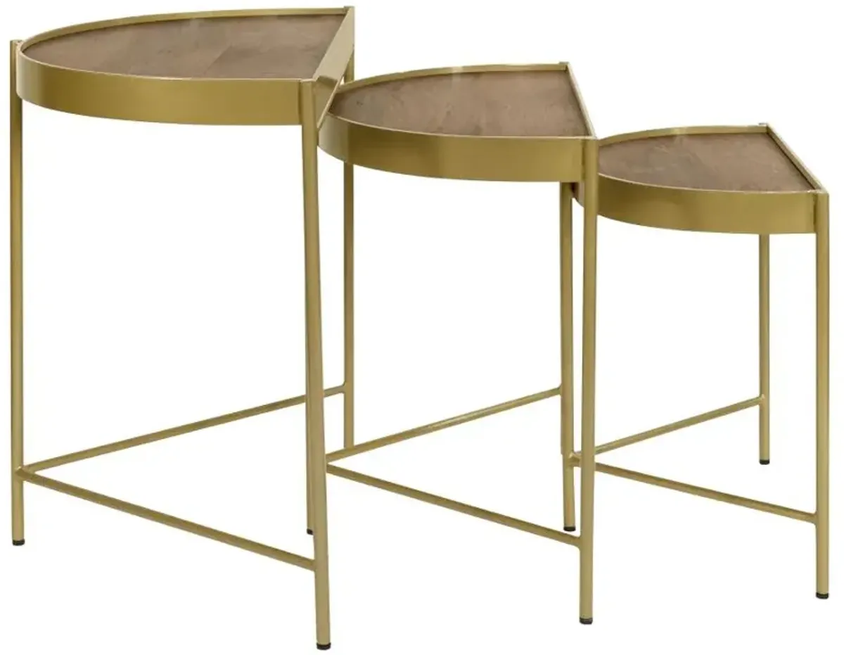 Tristen 3-Piece Demilune Nesting Table With Recessed Top Brown and Gold