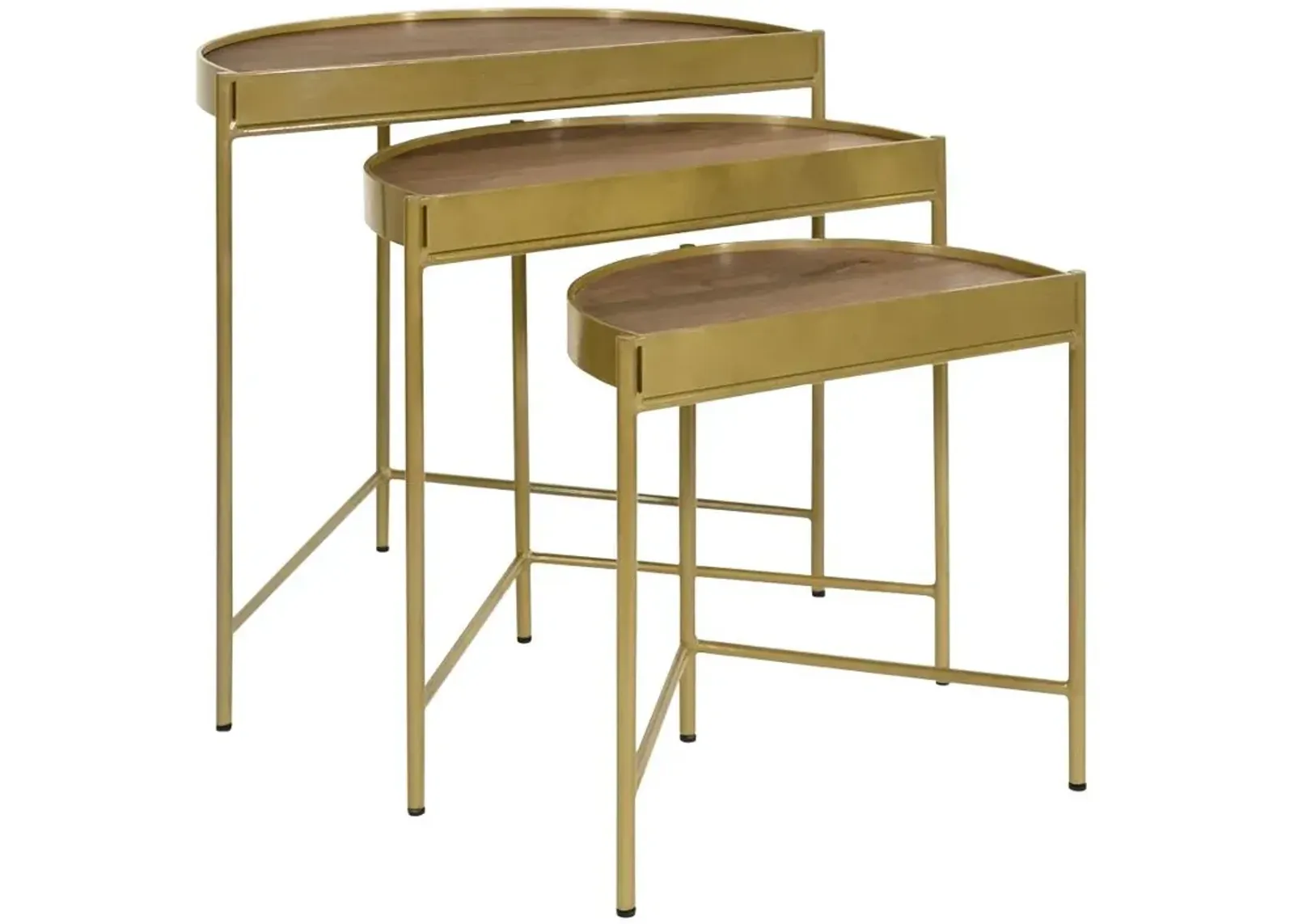 Tristen 3-Piece Demilune Nesting Table With Recessed Top Brown and Gold