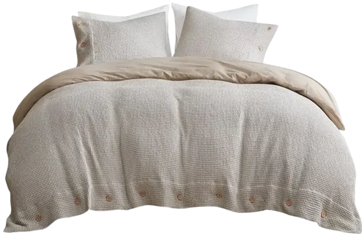 Clean Spaces Mara Taupe 3 Piece Cotton and Rayon from Bamboo Blend Waffle Weave Duvet Cover Set