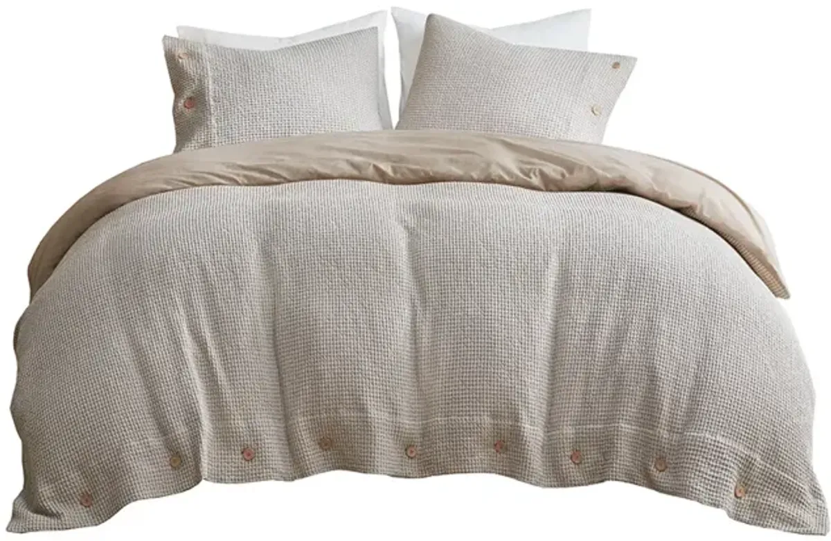 Clean Spaces Mara Taupe 3 Piece Cotton and Rayon from Bamboo Blend Waffle Weave Duvet Cover Set