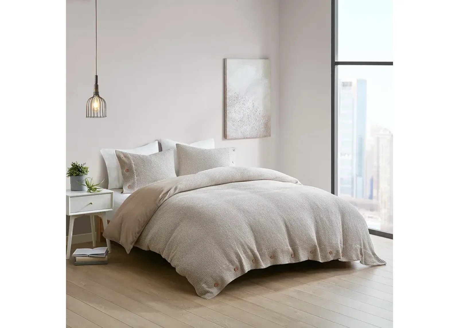 Clean Spaces Mara Taupe 3 Piece Cotton and Rayon from Bamboo Blend Waffle Weave Duvet Cover Set