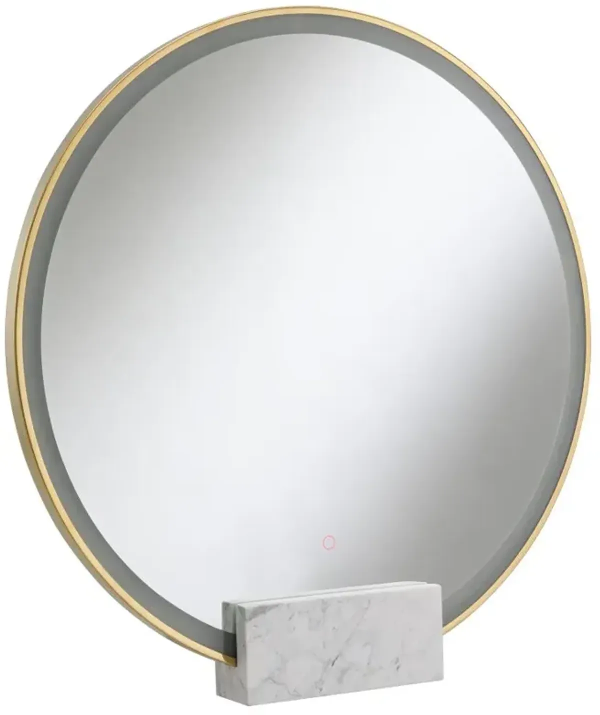 Jocelyn Round Table Top LED Vanity Mirror White Marble Base Gold Frame