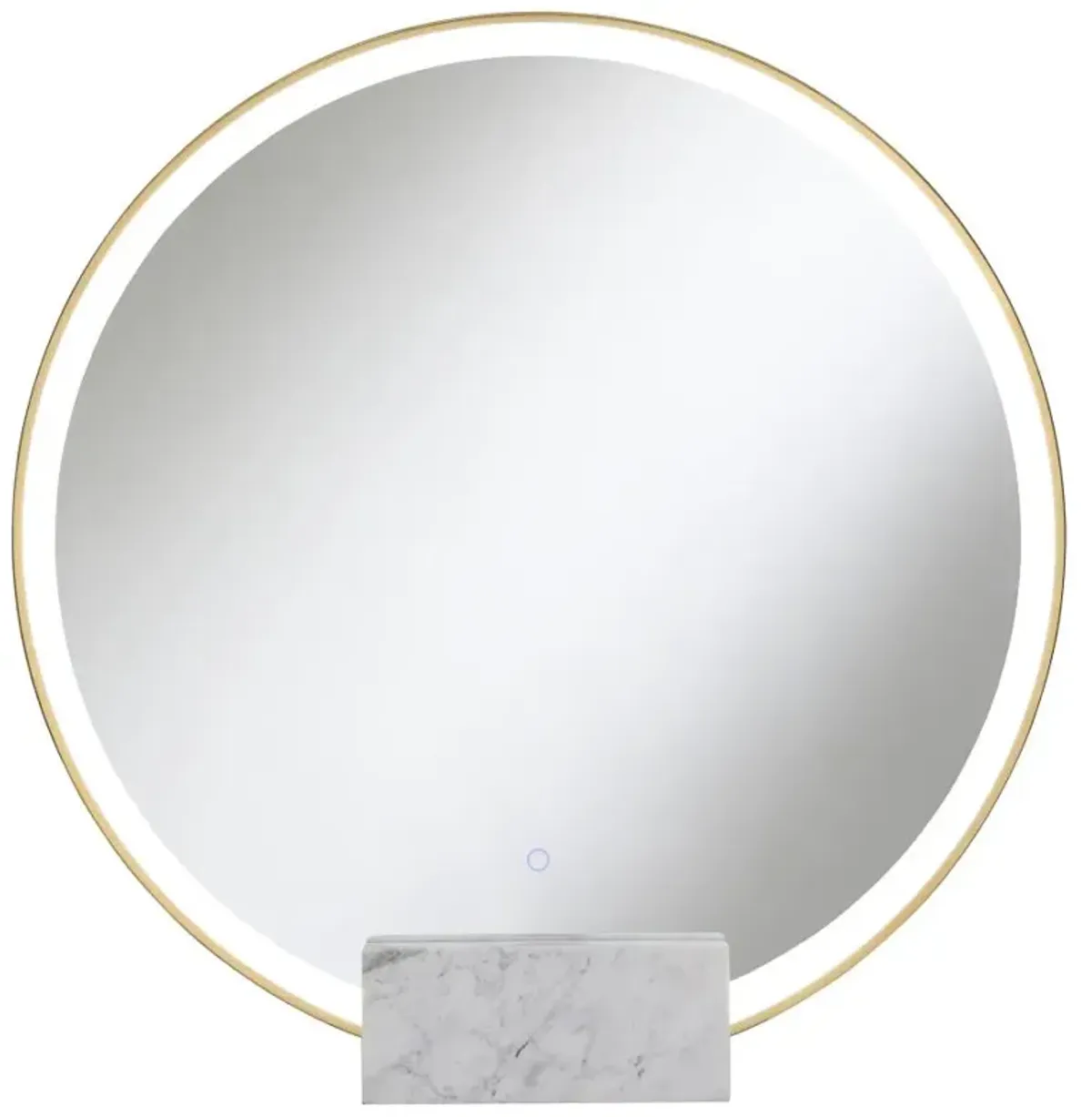 Jocelyn Round Table Top LED Vanity Mirror White Marble Base Gold Frame