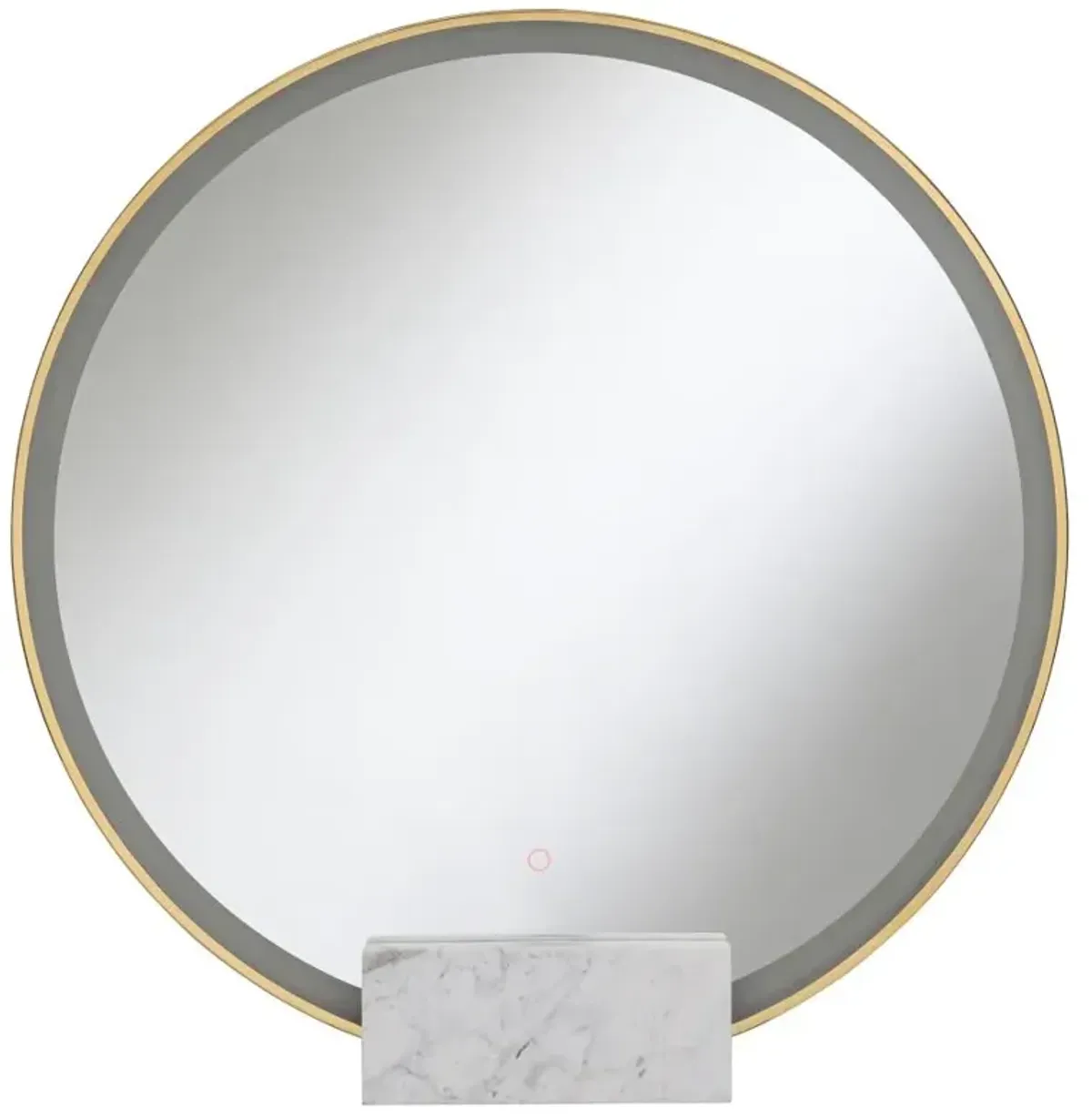 Jocelyn Round Table Top LED Vanity Mirror White Marble Base Gold Frame