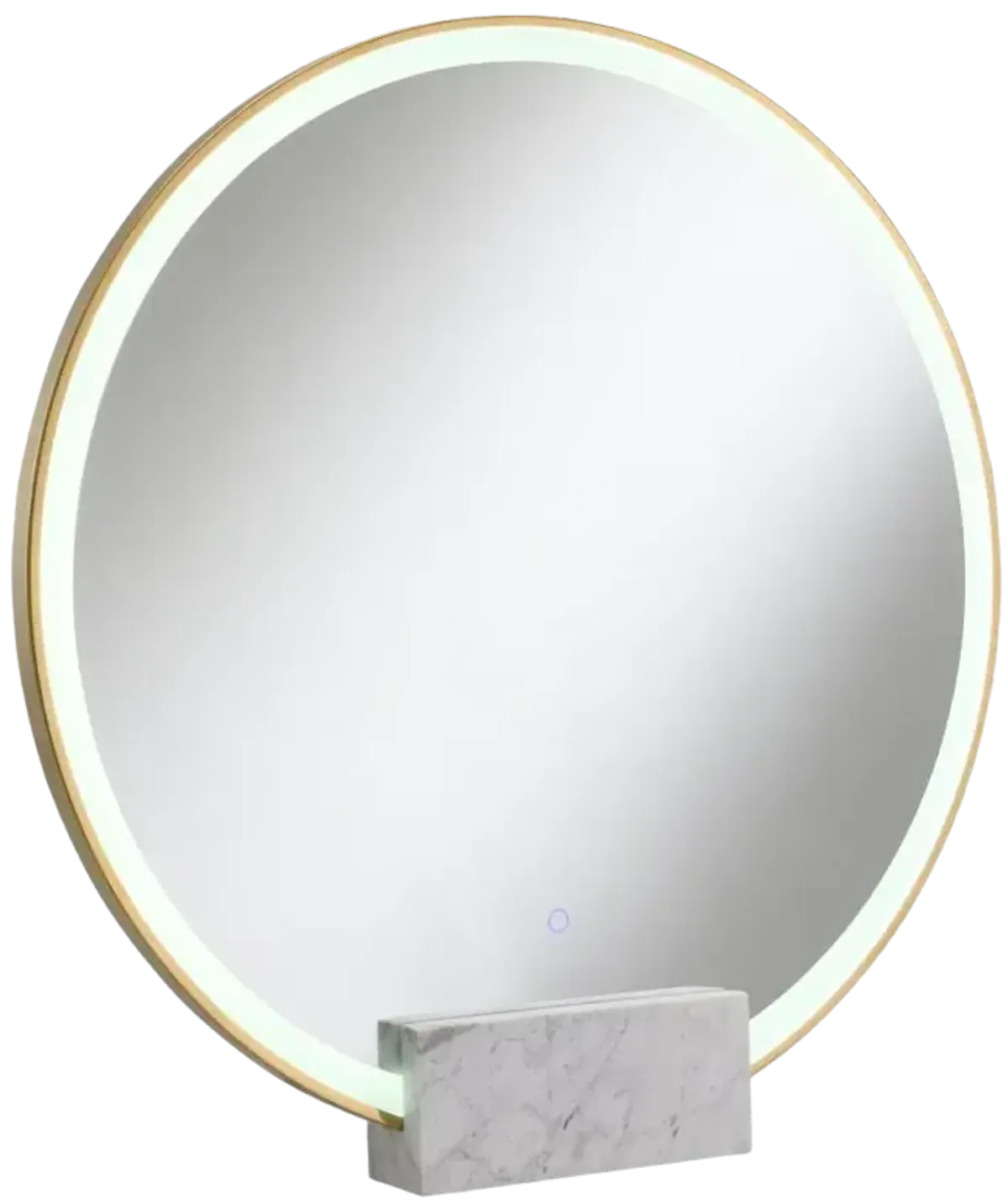 Jocelyn Round Table Top LED Vanity Mirror White Marble Base Gold Frame