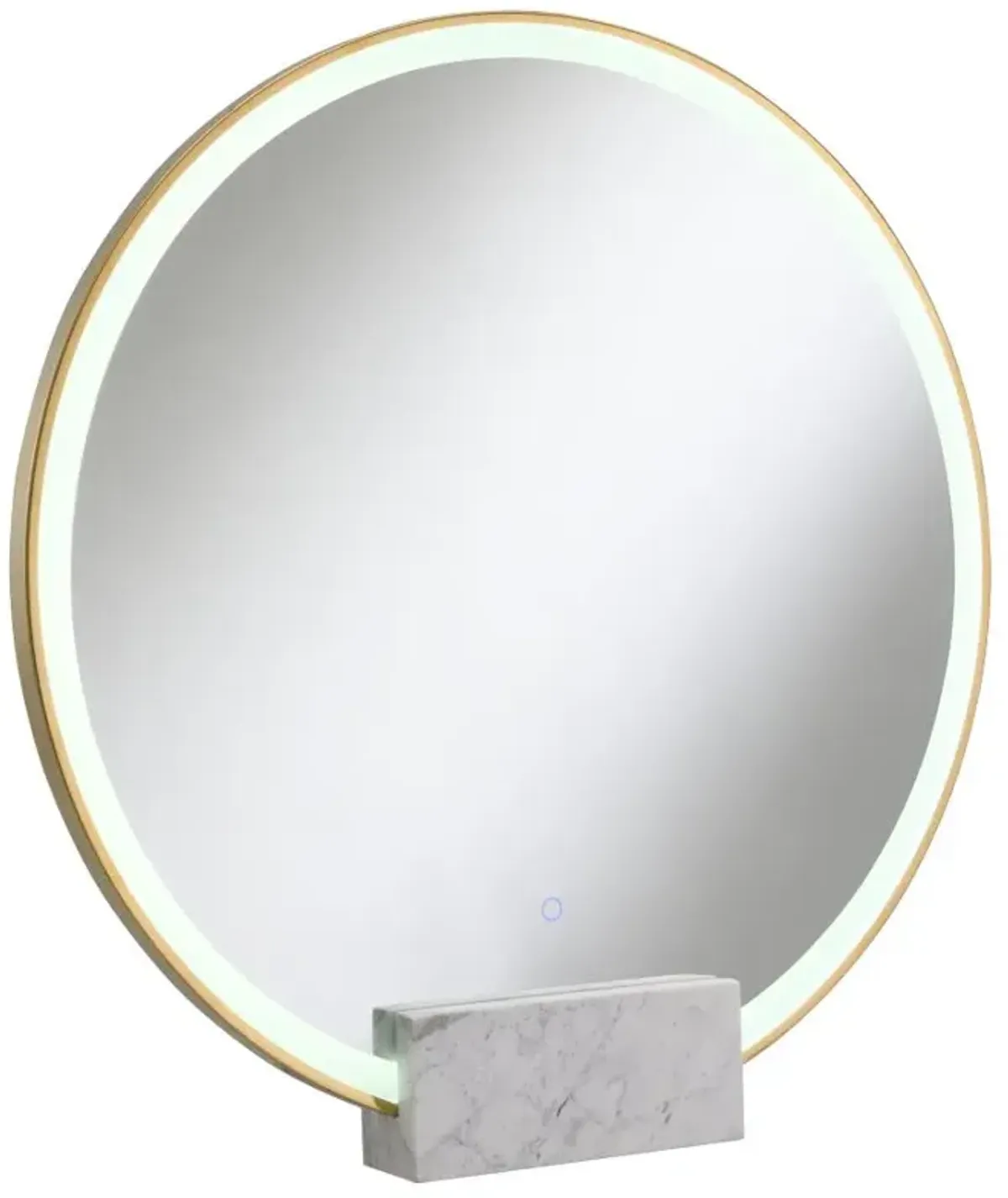 Jocelyn Round Table Top LED Vanity Mirror White Marble Base Gold Frame