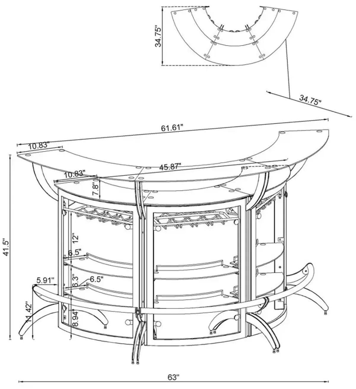 Dallas 2-shelf Curved Home Bar Silver and Frosted Glass (Set of 3)