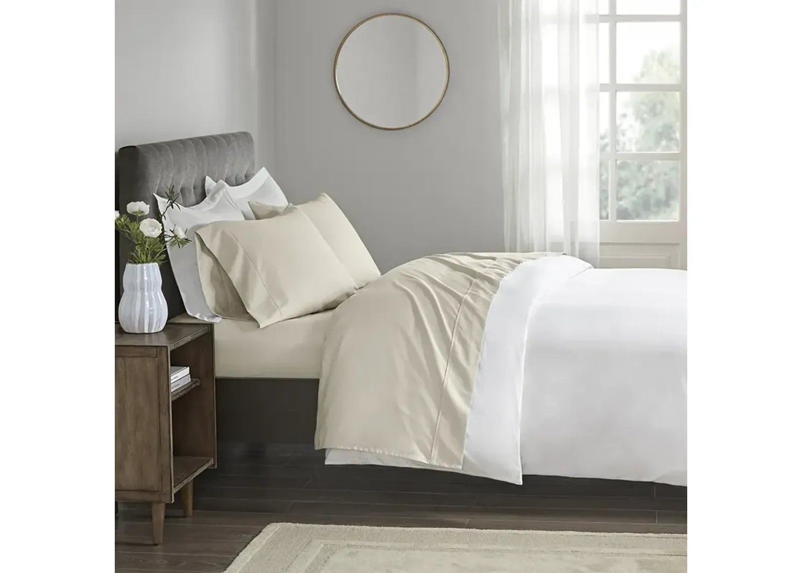 Beautyrest 400 Thread Count Ivory Wrinkle Resistant Cotton Sateen Sheet Set