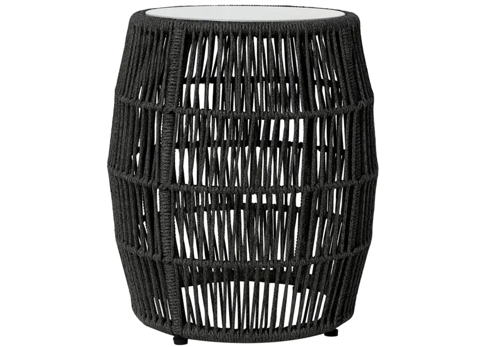 Emory Indoor Outdoor Garden Stool End Table in Charcoal Rope and Gray Stone